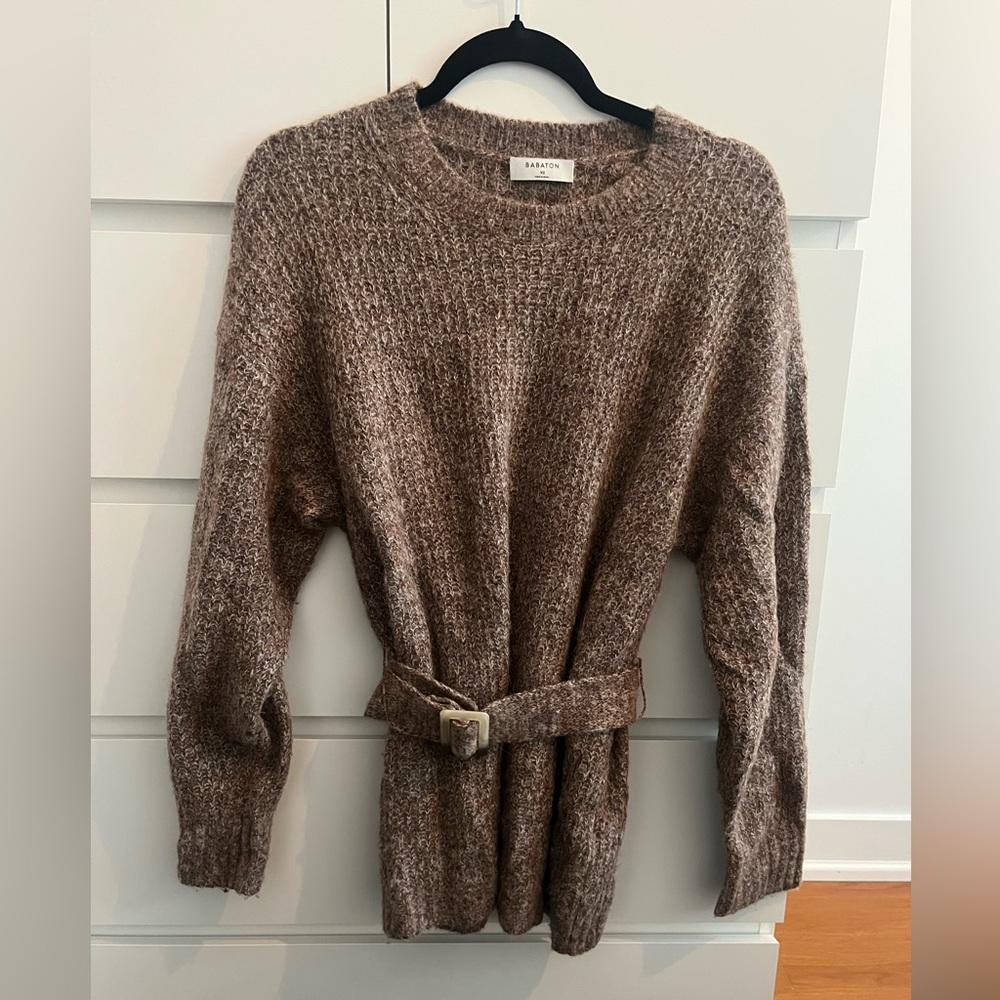 Aritzia brown belted sweater